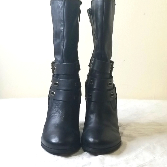 Kensie Black Mid Calf Leather Boots Size 7.5 - Picture 2 of 9